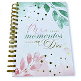 Libreta Devocional Espiral Mis Momentos con Dios, tapa dura floral turquesa y rosa