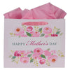 Happy Mothers Day Large Gift Bag Set W/Card & Pink Tissue Paper, First My Mother Forever My Friend Floral Design, Pink Blossoms for Moms Grandmothers