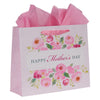 Happy Mothers Day Large Gift Bag Set W/Card & Pink Tissue Paper, First My Mother Forever My Friend Floral Design, Pink Blossoms for Moms Grandmothers