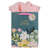 Large Portrait Gift Bag: Happy Birthday Teal Floral