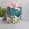 Large Portrait Gift Bag: Happy Birthday Teal Floral