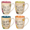 Christian Art Gifts: Faith Trust Hope and Love Floral Mug Set